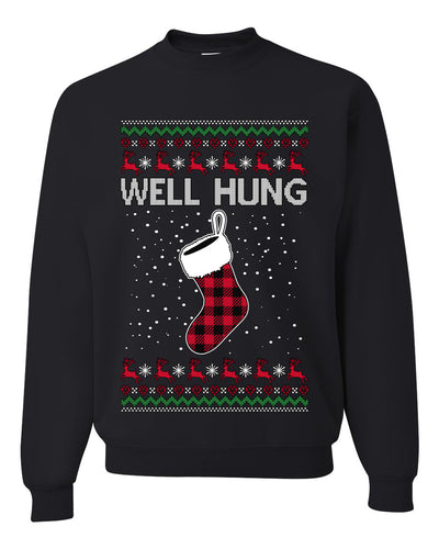 Well Hung, Unisex Ugly Christmas Sweater Crewneck Sweatshirts
