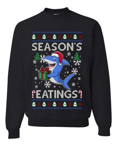 Season's Eatings Shark, Unisex Ugly Christmas Sweater Crewneck Sweatshirts