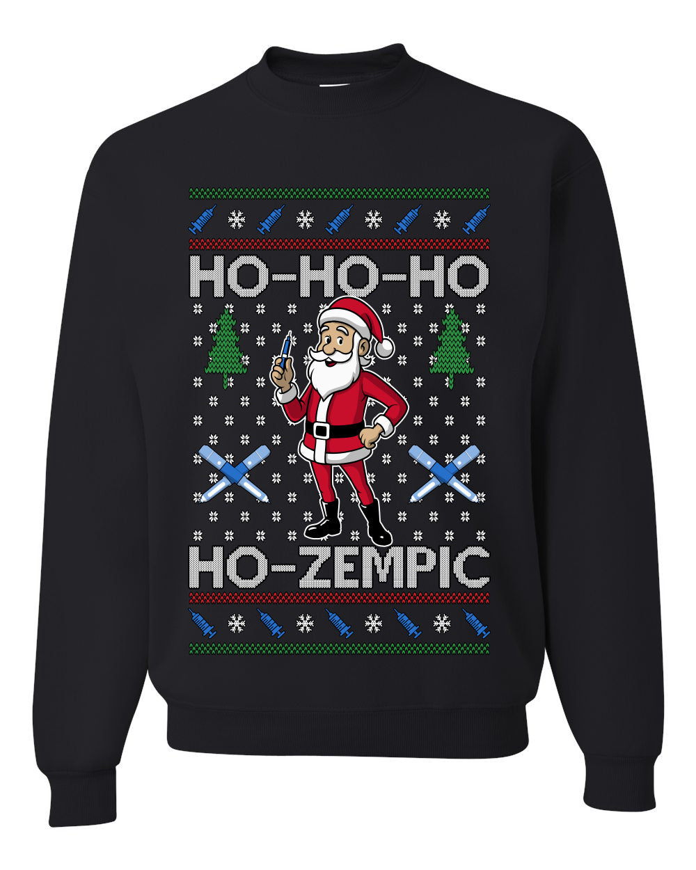 Skinny Santa Ho Ho Ho Ho-Zempic Weight Loss Shot, Unisex Ugly Christmas Sweater, Crewneck Sweatshirts