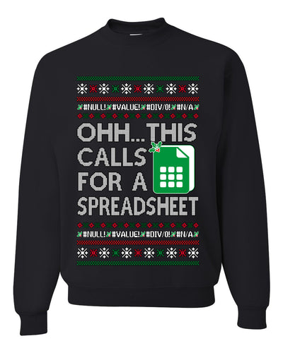 Oh... This Calls for A Spreadsheet, Unisex Ugly Christmas Sweater Crewneck Sweatshirts