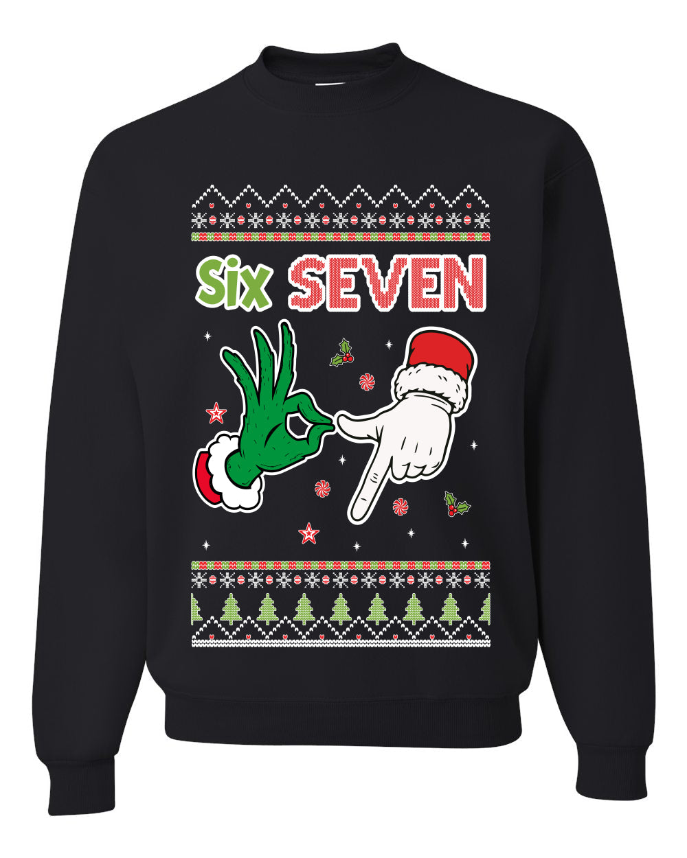 6 7 Christmas Hands, Unisex Ugly Christmas Sweater Crewneck Sweatshirts