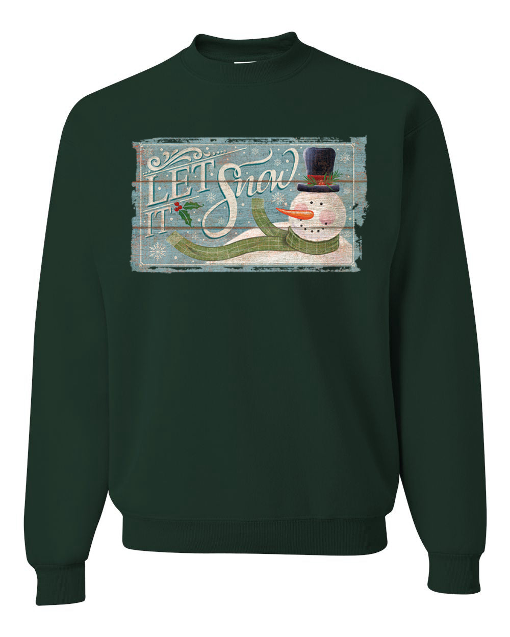 Let it Snow Green Scarf Snowman Merry Christmas Unisex Crewneck Graphic Sweatshirt