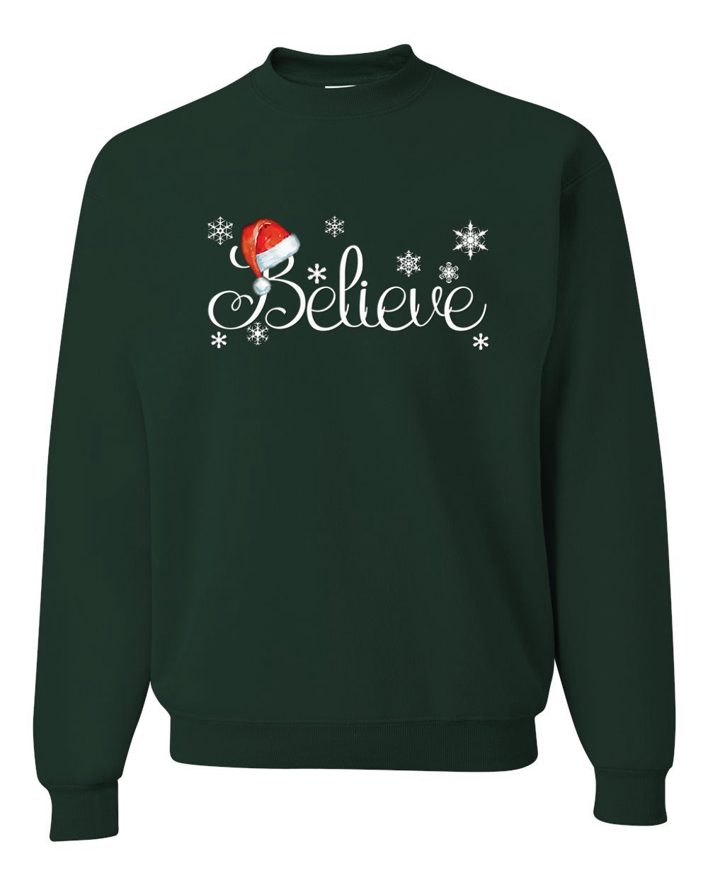 Santa Hat Snowflake Believe Merry Christmas Unisex Crewneck Graphic Sweatshirt