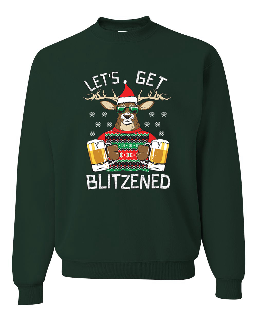 Lets Get Blitzened Deer With Beer Merry Christmas Unisex Crewneck Graphic Sweatshirt