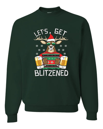 Lets Get Blitzened Deer With Beer Merry Christmas Unisex Crewneck Graphic Sweatshirt