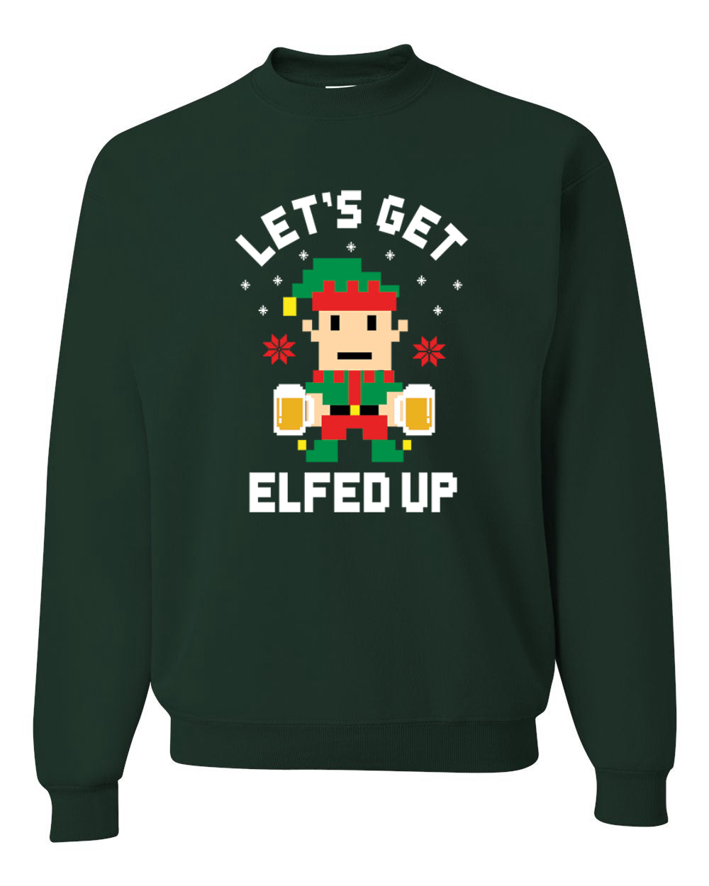 Pixelated Elf Merry Christmas Unisex Crewneck Graphic Sweatshirt