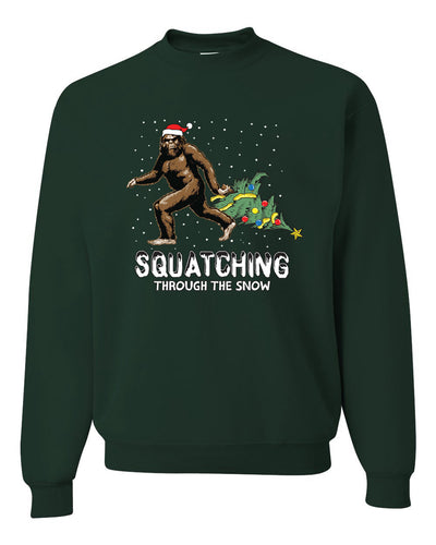 Squatching Through the Snow Bigfoot Merry Christmas Unisex Crewneck Graphic Sweatshirt