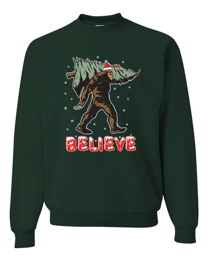Believe Sanata Sasquatch Bigfoot Merry Christmas Merry Christmas Unisex Crewneck Graphic Sweatshirt
