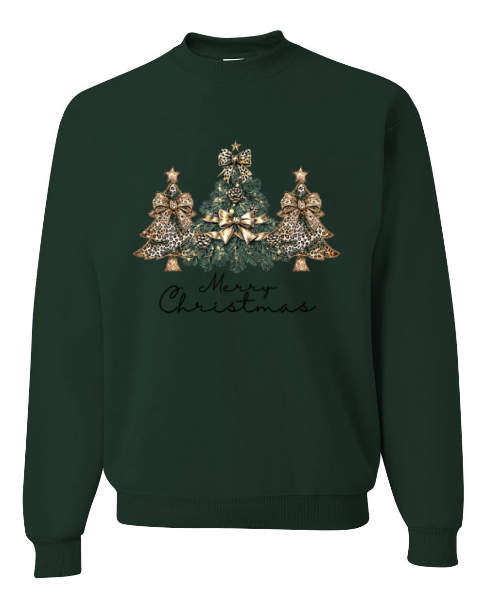 Merry Christmas Gold Glitter Christmas Tree Design, Unisex Christmas Sweater, Crewneck Sweatshirts
