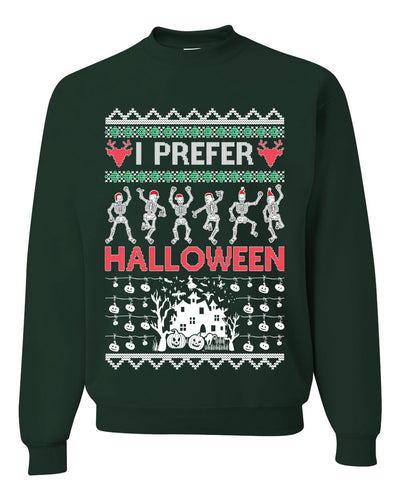 I Prefer Halloween Dancing Skeletons Ugly Christmas Sweater Unisex Crewneck Sweatshirt