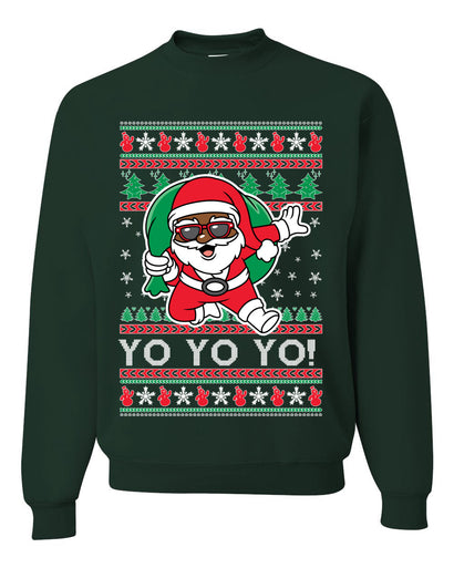 Yo Yo Yo Black Santa Ugly Christmas Sweater Unisex Crewneck Sweatshirt
