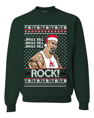 Funny The Rock Jingle Bell Rock Johnson  Ugly Christmas Sweater Unisex Crewneck Sweatshirt