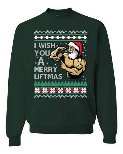 I Wish You a Merry Liftmas Funny Swole Santa Claus Gym Lifting  Ugly Christmas Sweater Unisex Crewneck Sweatshirt