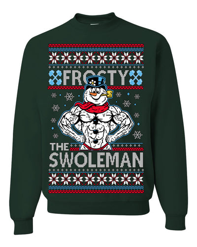 Frosty the Swoleman Funny Workout Lifting Snowman MovieUgly Christmas Sweater Crewneck Sweatshirt