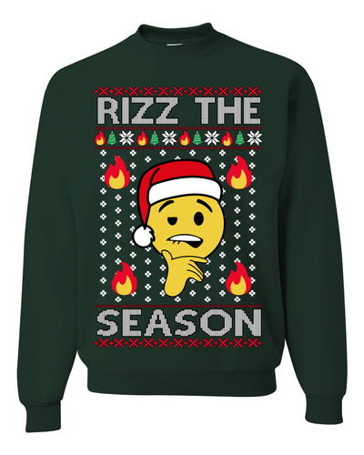 Rizz the Season Viral Internet Fire Emoji Face Meme Ugly Christmas Sweater Crewneck Sweatshirt