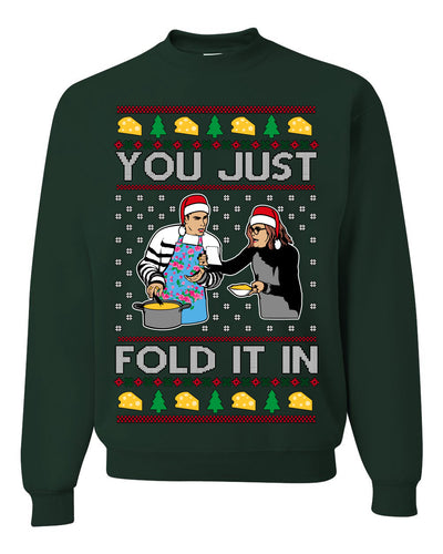 You Just Fold It In Funny Enchilada Moira David TV Sitcom Ugly Christmas Sweater Crewneck Sweatshirt