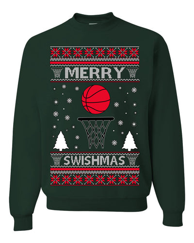 Merry Swishmas Basketball Sports Ugly Christmas Sweater Crewneck Sweatshirt