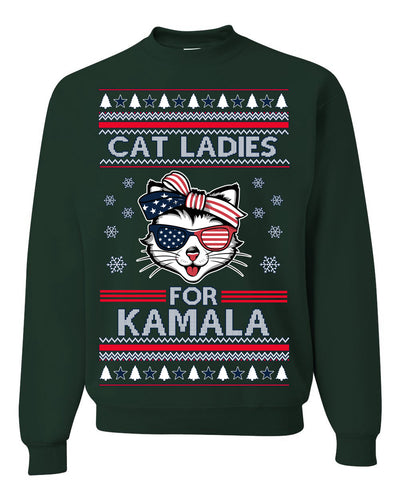 Cat Ladies for Kamala USA Glasses Ugly Christmas Sweater Crewneck Sweatshirt