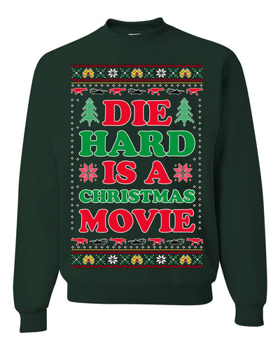 Die Hard is a Christmas Movie Classic, McClane Hans Nakatomi Plaza Xmas Party Holiday Movies Ugly Christmas Sweater Crewneck Sweatshirt