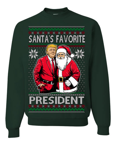 Santa's Favorite President Red Suit Trump Ugly Christmas Sweater Crewneck Sweatshirt