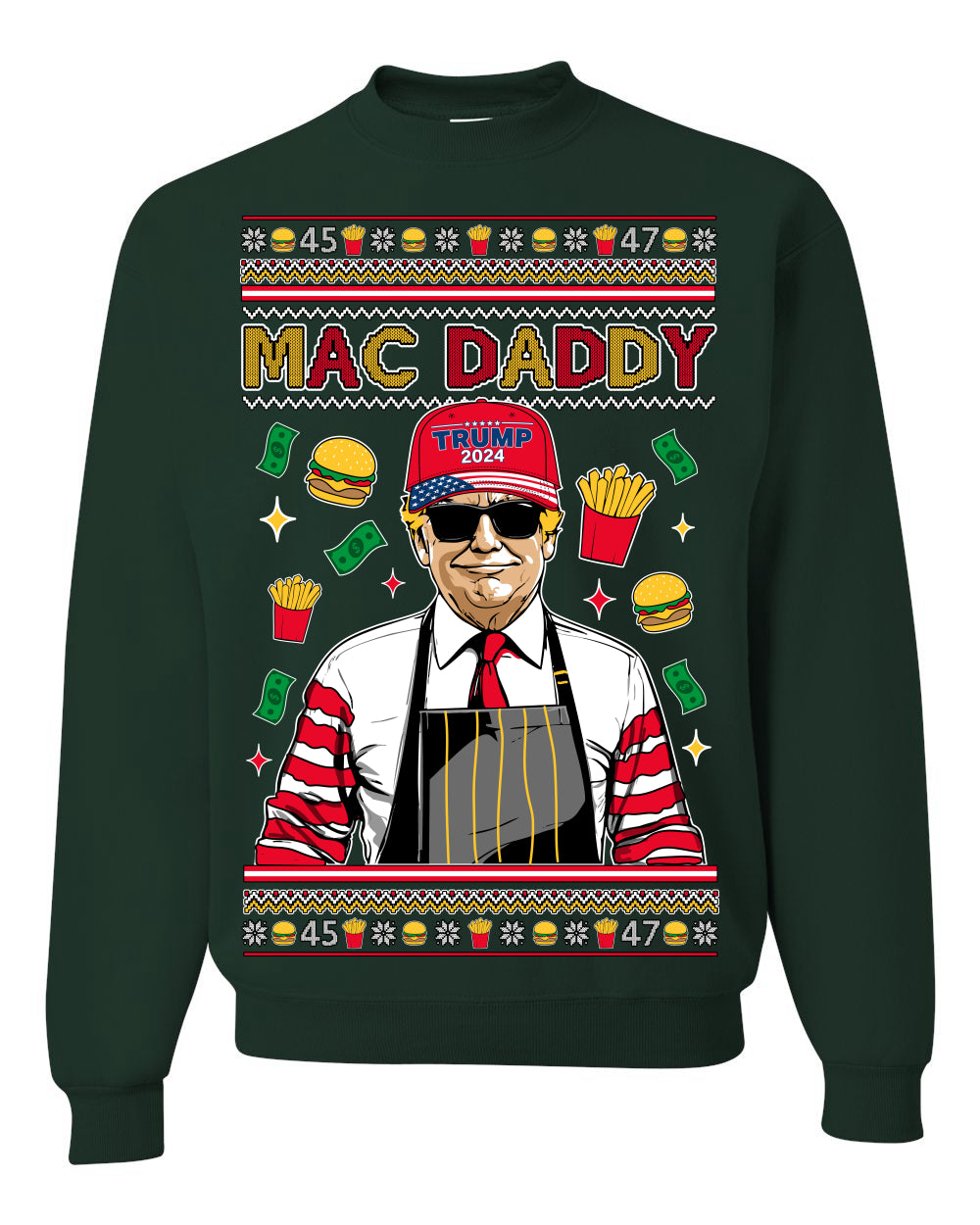 Mac Daddy Funny Viral Trump Meme Fast Food Fries Burgers Ugly Christmas Sweater Crewneck Sweatshirt