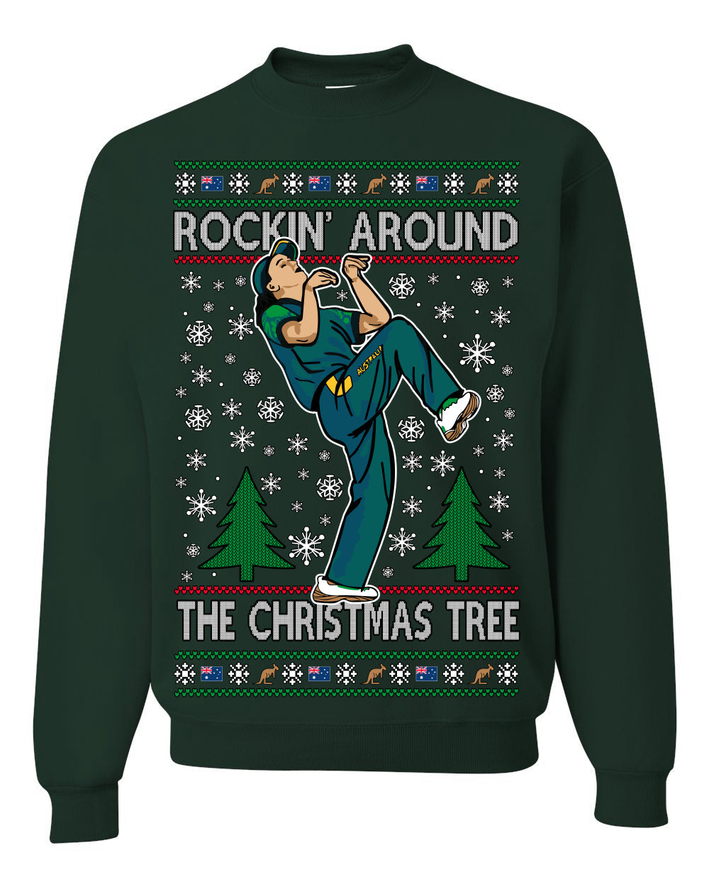 Rockin Around the Christmas Tree Raygun Viral Breakdancer Ugly Christmas Sweater Crewneck Sweatshirt