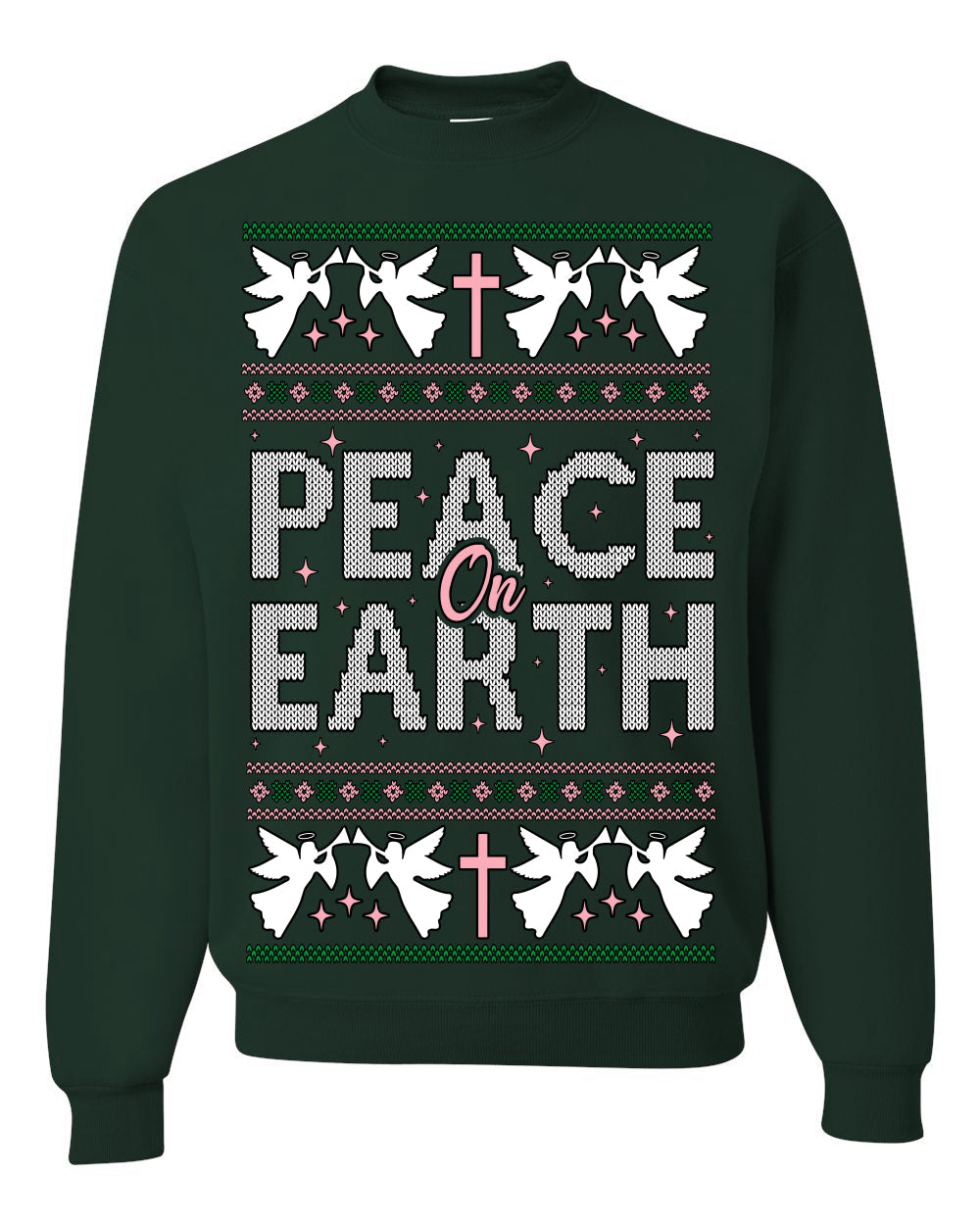 Peace On Earth Funny Xmas Cute Pink Angel Cross Ugly Christmas Sweater Crewneck Sweatshirt