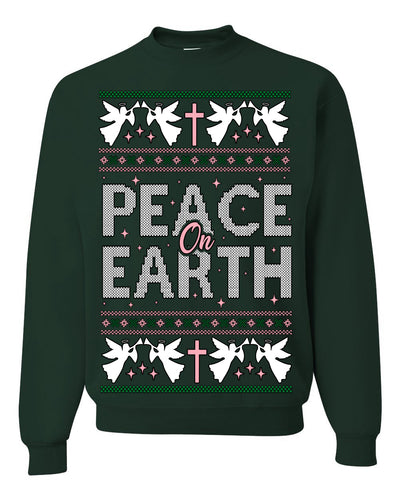 Peace On Earth Funny Xmas Cute Pink Angel Cross Ugly Christmas Sweater Crewneck Sweatshirt