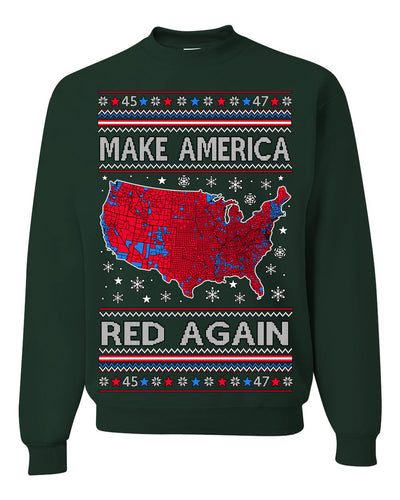 Make America Red Again USA Map Trump 2024 Ugly Christmas Sweater Crewneck Sweatshirt