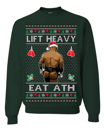 Lift Heavy Eat Ath Merry Chrithmith, Butt Viral Weightlifting Lifting Boxing, Funny Ugly Christmas Sweater Crewneck Sweatshirt