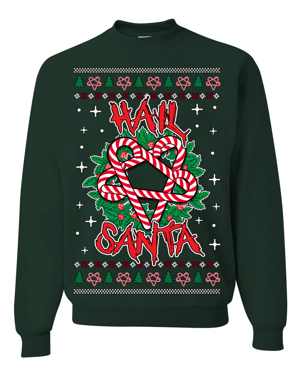 Hail Santa Funny Satanic Candy Devil Heavy Metal Satan Ugly Christmas Sweater Crewneck Sweatshirt