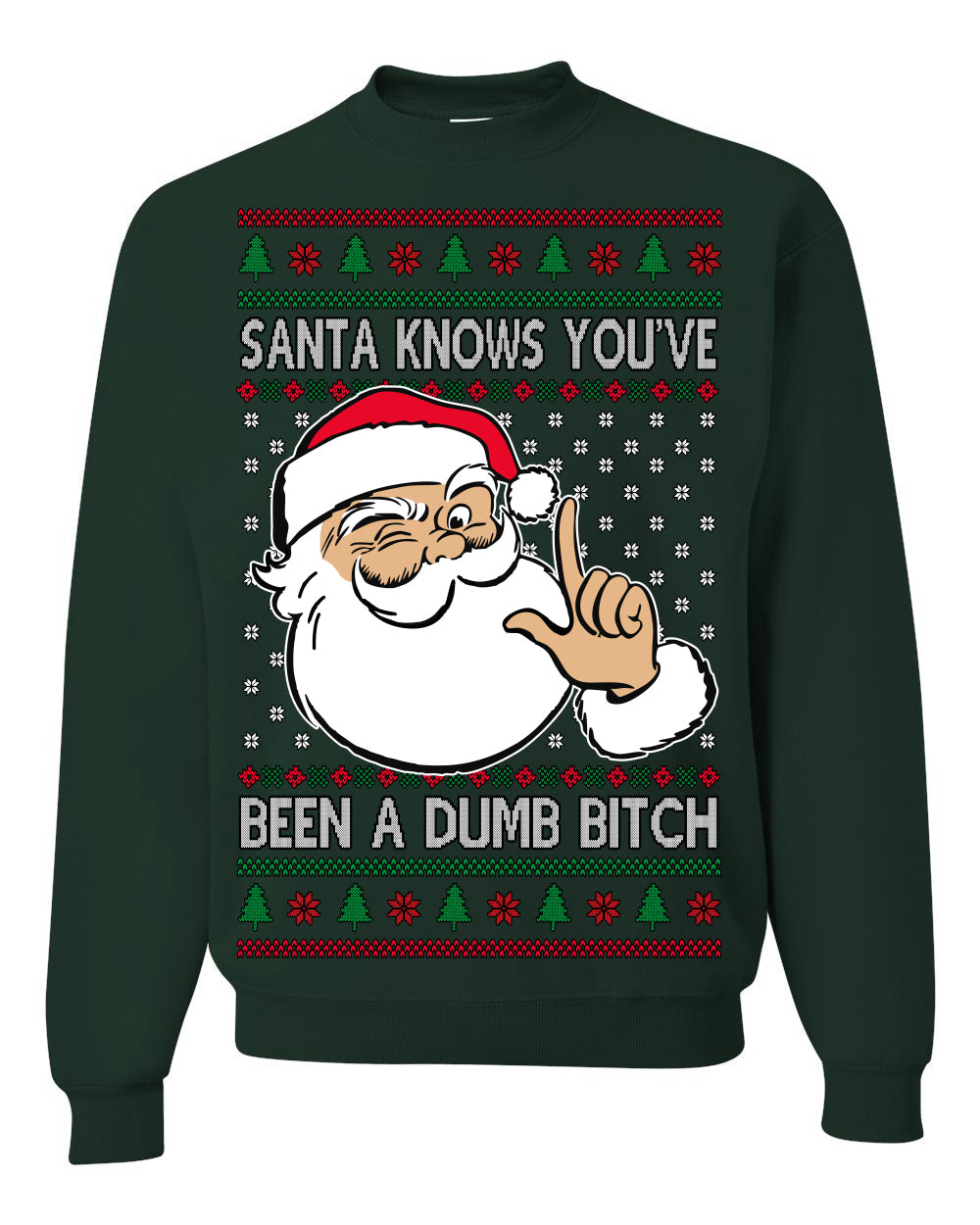 Santa Knows You've Been a Dumb Bitch Funny Vulgar Dirty Ugly Christmas Sweater Crewneck Sweatshirt