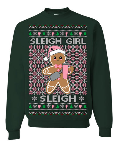 Sleigh Girl Sleigh Funny Trendy Pop Girly Sling Bag Coffee Cup Unisex Ugly Christmas Sweater Crewneck Sweatshirt