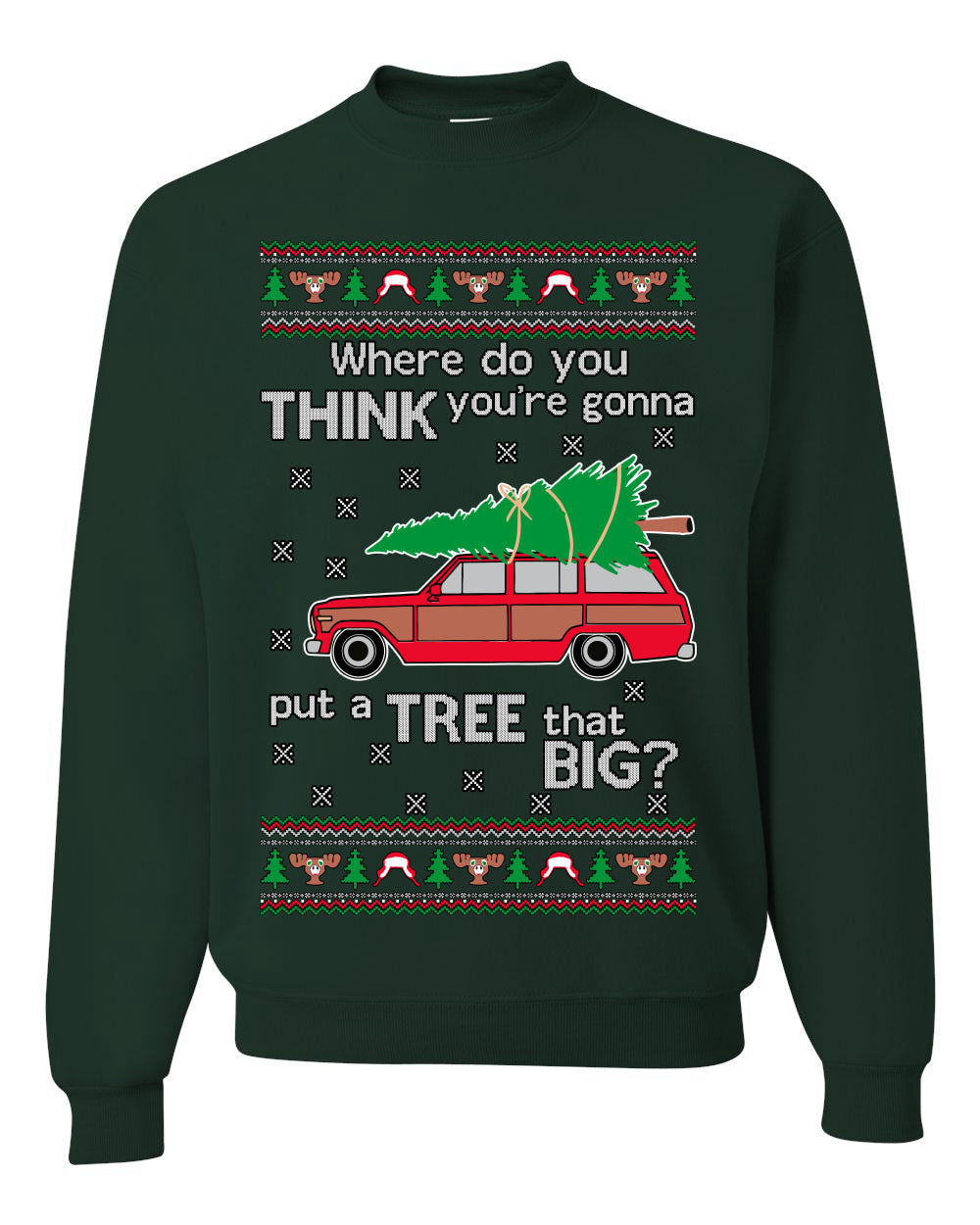 Where-Do-You-Think-You're-Gonna-Put-A-Tree-That-Big-Colored Ugly Christmas Sweater Unisex Crewneck Sweatshirt