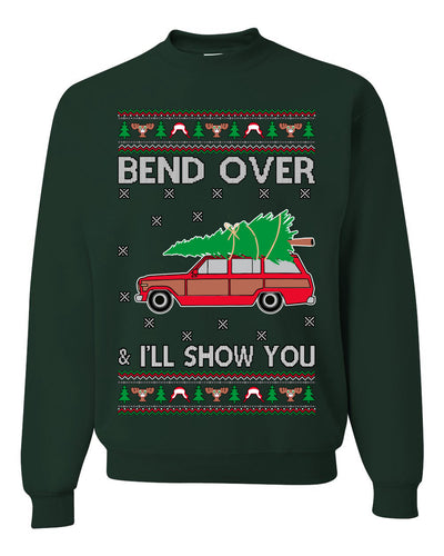Bend Over & I'll Show You Colored Ugly Christmas Sweater Unisex Crewneck Sweatshirt