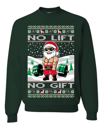 No Lift No Gift Fitness Workout Santa Ugly Christmas Sweater Unisex Crewneck Sweatshirt