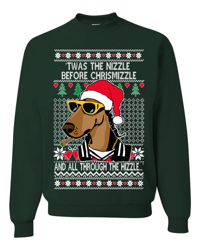 Twas The Nizzle Before Chrismizzle Gangster Dogg Rapper Ugly Christmas Sweater Unisex Crewneck Sweatshirt