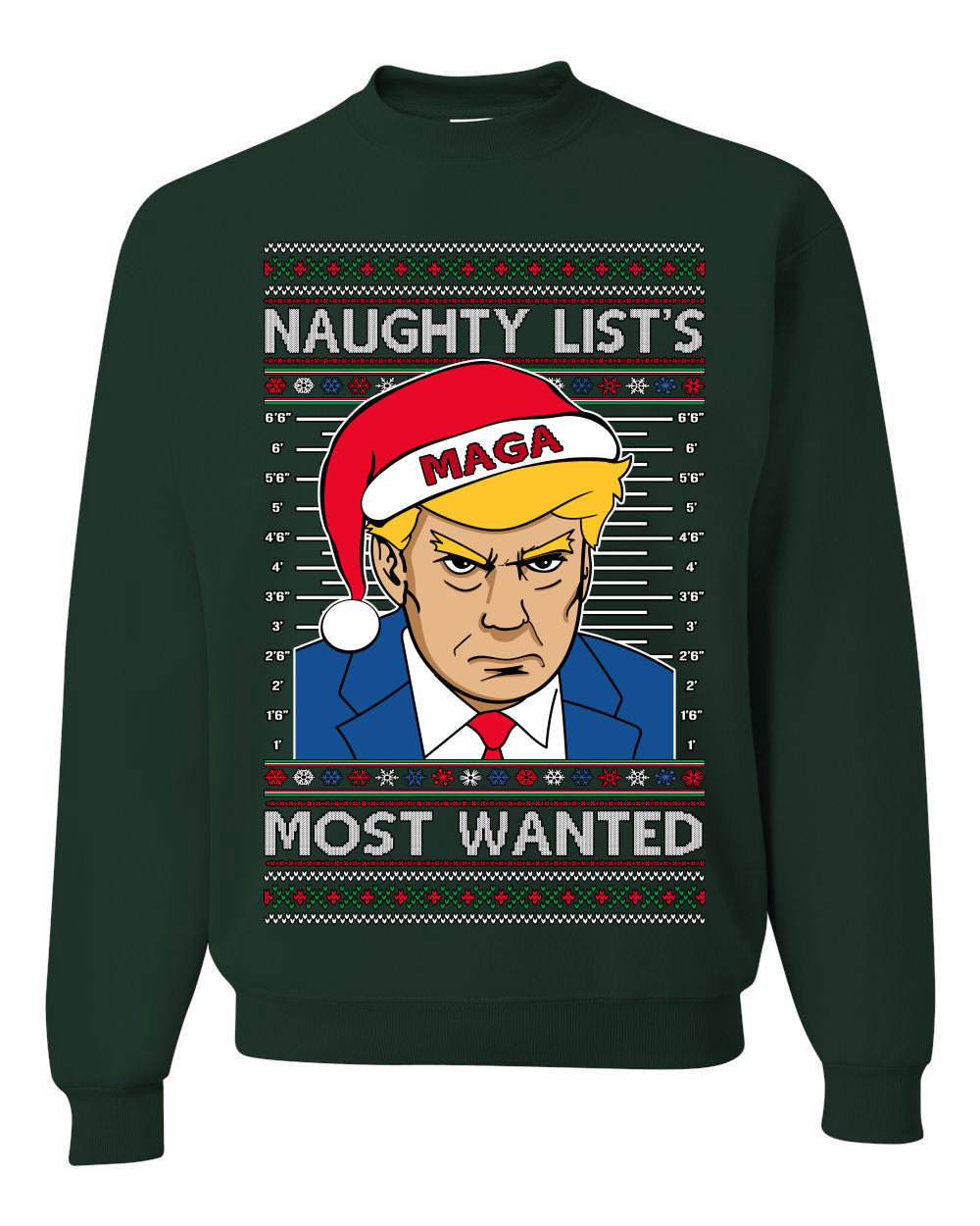 Naughty List's Most Wanted Trump Mugshot Ugly Christmas Sweater Unisex Crewneck Sweatshirt