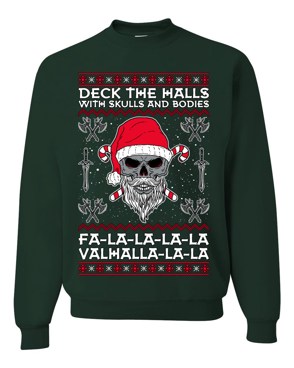 Valhalla Deck The Halls With Skulls & Bodies Ugly Christmas Sweater Unisex Crewneck Sweatshirt