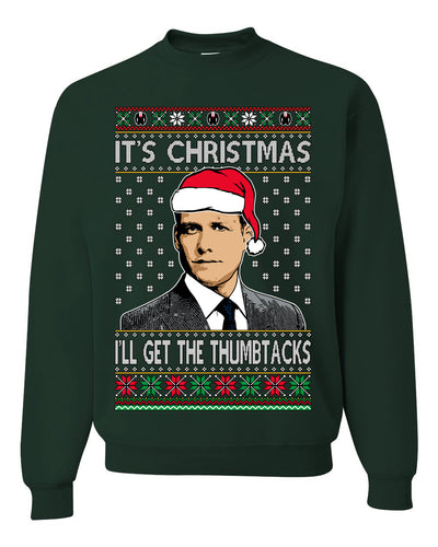 It's Christmas I'll Get The Thumbtacks TV Show Parody Ugly Christmas Sweater Unisex Crewneck Sweatshirt