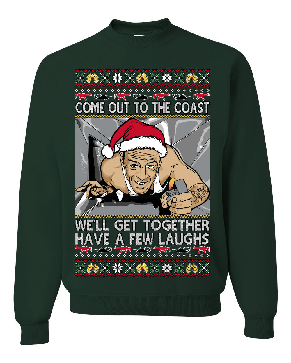 Come Out to the Coast Have a Few Laughs Die Hard McClane Ugly Christmas Sweater