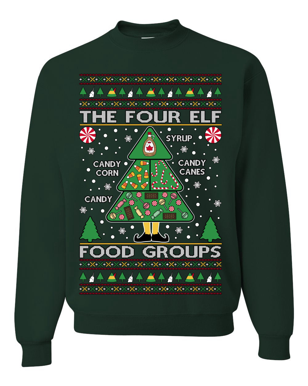 The Four Elf Food Groups Candy Canes Syrup Funny Ugly Christmas Sweater