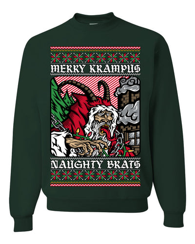 Merry Krampus Naughty Brats | Funny Ugly Christmas Sweater Crewneck Sweatshirt