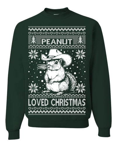 Peanut Loved Christmas RIP Funny Viral Squirrel Meme Ugly Christmas Sweater Crewneck Sweatshirt