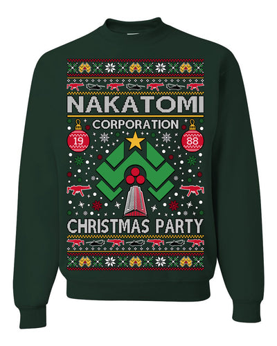 Nakatomi Corporation Christmas Party 1988 Plaza Logo, Classic Die Hard McClane 80s Xmas Movie Quote Ugly Christmas Sweater Crewneck Sweatshirt
