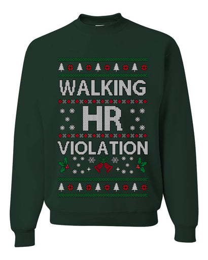 Walking HR Violation, Funny Office Humor Christmas Unisex Sweater, Ugly Christmas Crewneck Sweatshirts