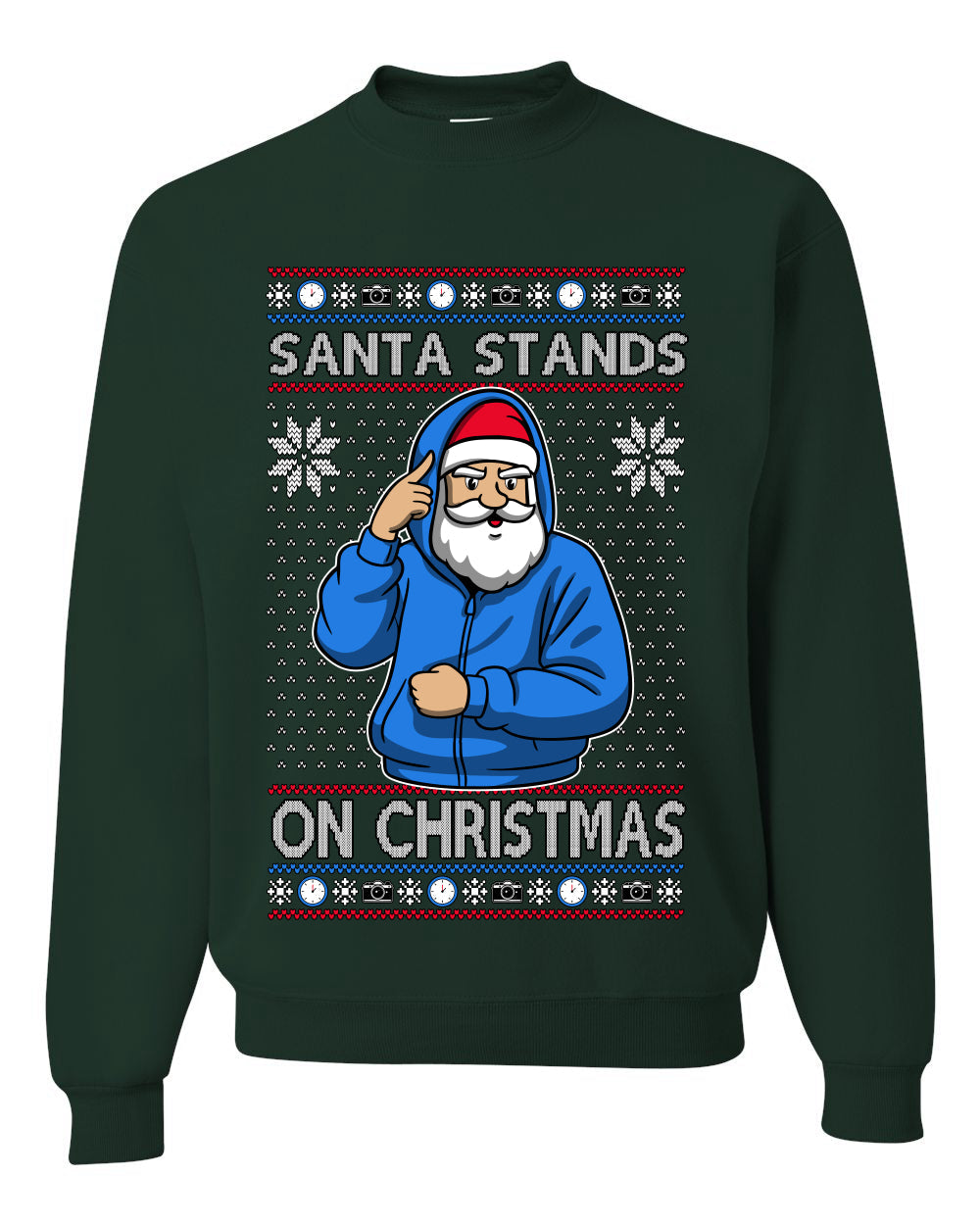 Santa Stands On Christmas, Unisex Ugly Christmas Sweater, Crewneck Sweatshirts