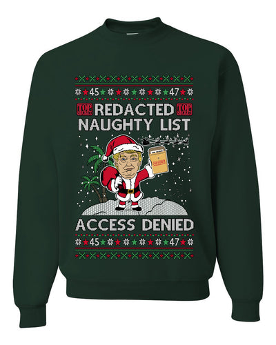 Redacted Naughty List Access Denied, Unisex Ugly Christmas Sweater Crewneck Sweatshirts