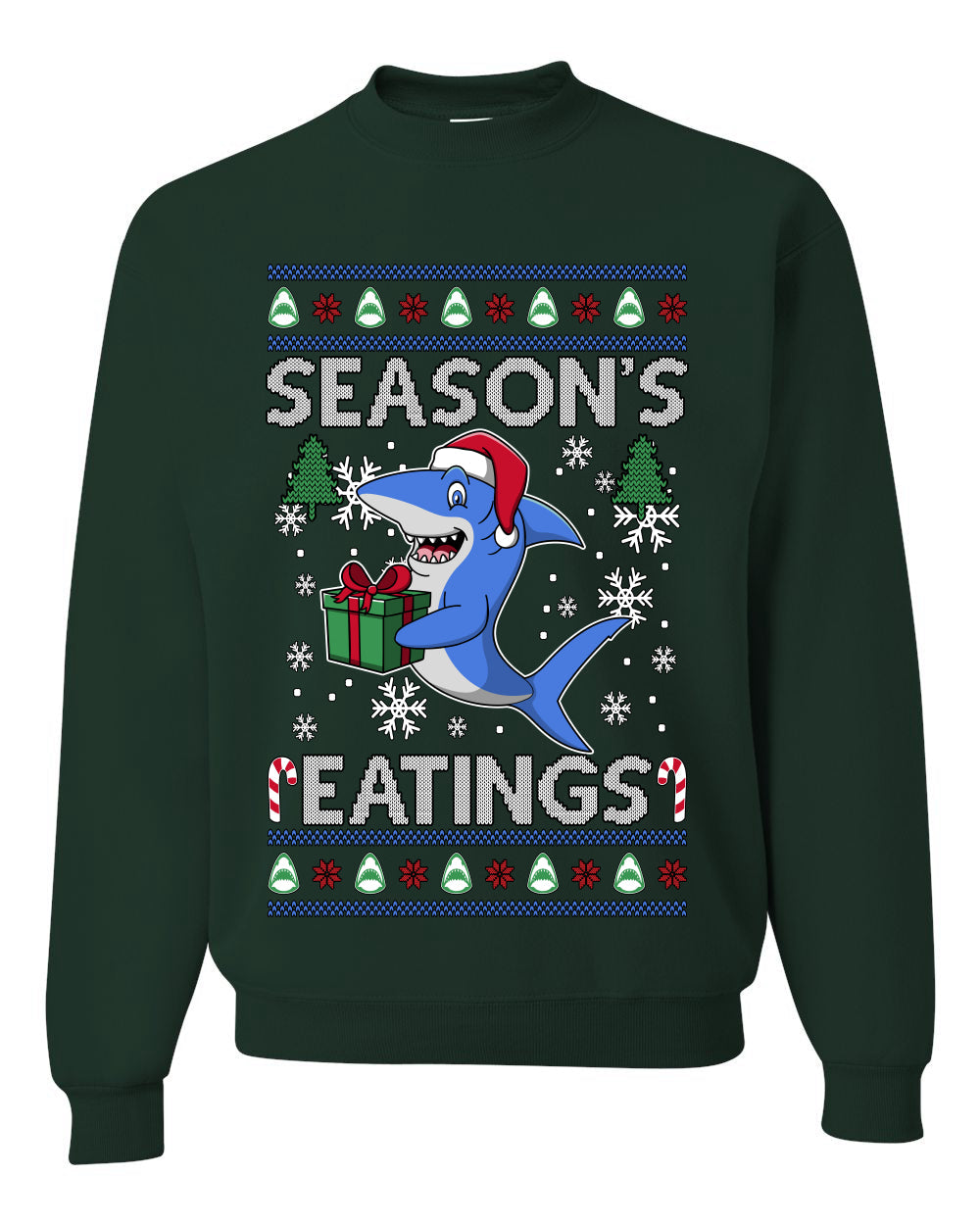 Season's Eatings Shark, Unisex Ugly Christmas Sweater Crewneck Sweatshirts