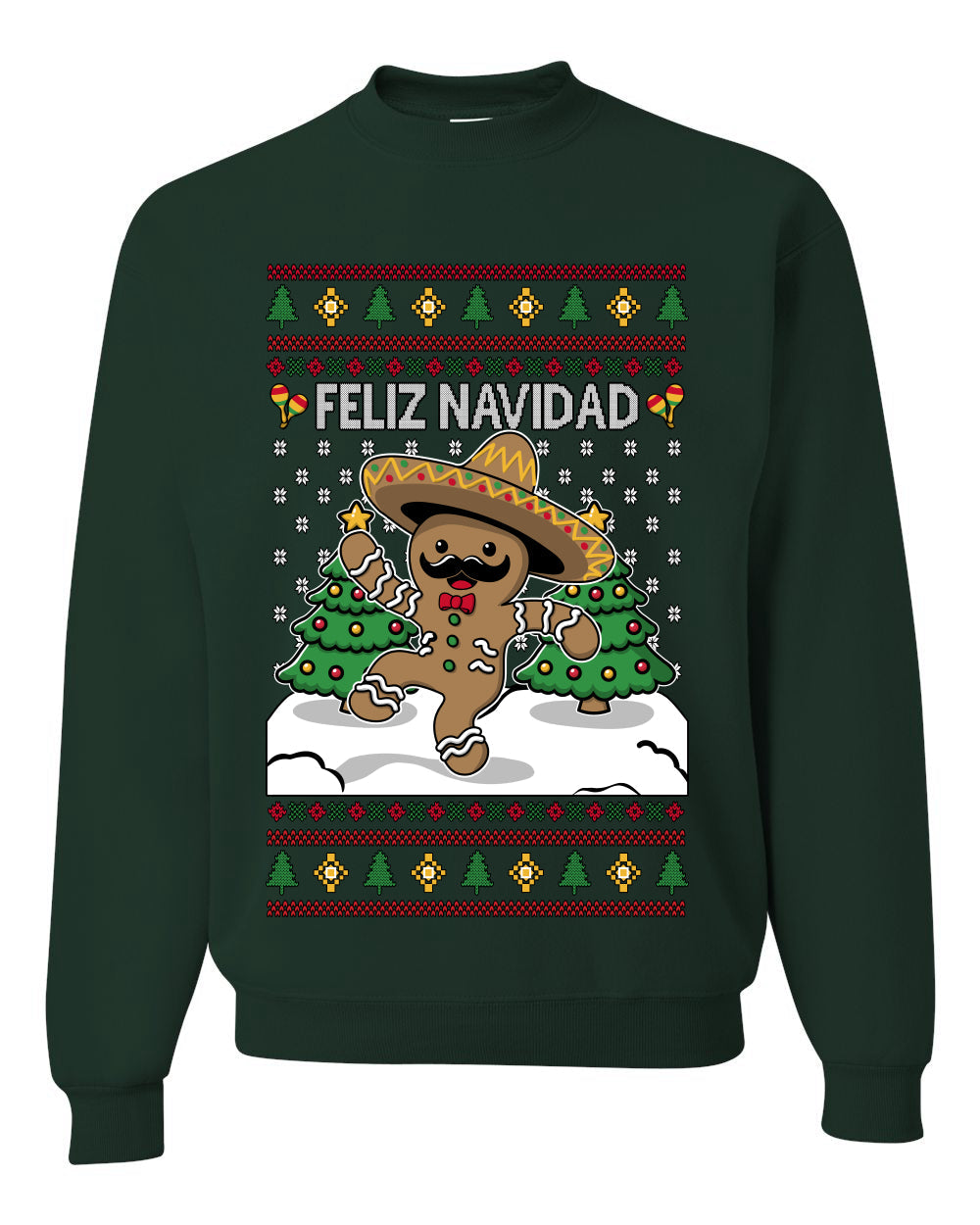Feliz Navidad Dancing Gingerbread Man, Unisex Ugly Christmas Sweater, Crewneck Sweatshirts